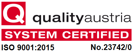 ISO 9001:2015 system-certified by Quality Austria (reg. no. 23742/0)